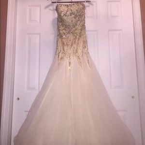 Sherri Hill Ivory/Gold Prom Gown Perfect Condition